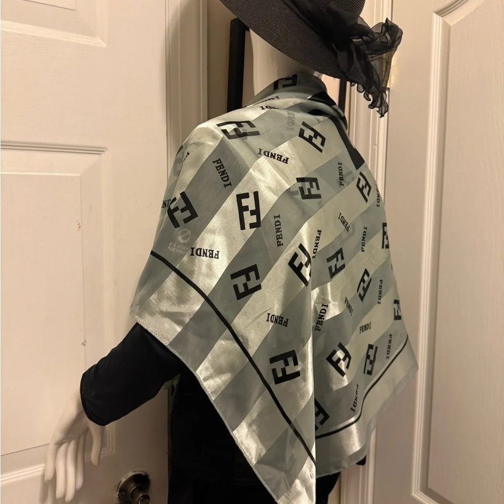 Gray and Black Striped Silky Scarf. Gorgeous and chic